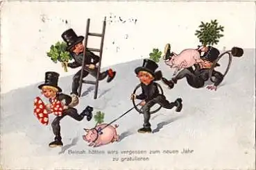 Schweine mit Schornsteinfegerkinder, o 31.12.1926