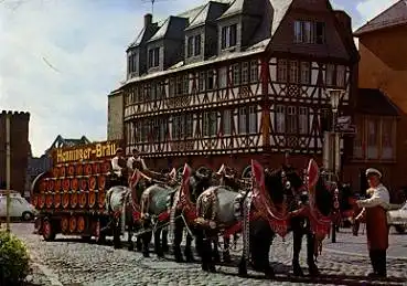 Henniger Bräu Bierwagen Sechser-Pferdegespann gebr. ca. 1960