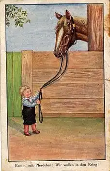 Kind hält Pferd am Zügel Patriotika o 14.08.1918 Erh. III