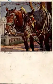 Pferdegespann Künstlerkarte H. Mikolasch o 7.1.1915