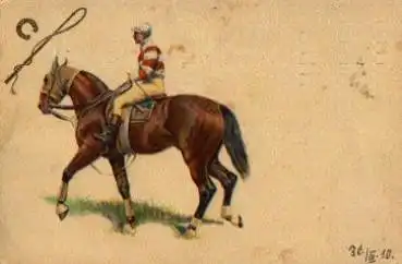 Jockey auf Pferd Künstlerkarte gebr. 30.3.1910