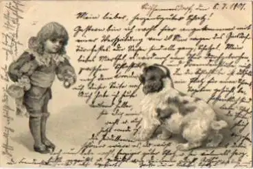 Bernhardiner Hund mit Jungen, Prägekarte, o 3.7.1901