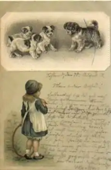 Hund mit Welpen Mädchen mit Reif o 20.8.1901