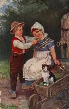 Katze in Schubkarre Künstlerkarte o 10.9.1919