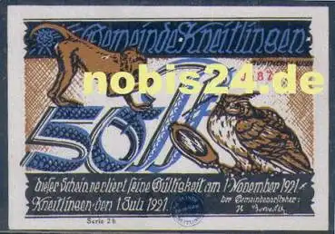 Braunschweig Städtenotgeld Eule und Affe Wert 50 Pf 1921