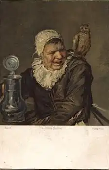 Eulen, Hille Bobbe hat Eule auf Schulter sitzen, Künstlerkarte * ca. 1930