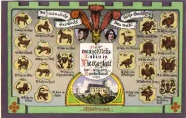 Eulen Menschliche Leben in Tiergestalt Farblitho Wartburg * ca. 1910