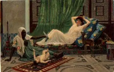 Schwarze hält Eule vor nacktem Kind, * ca. 1910