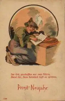 Frau schreibt mit Schlange einen Brief * ca. 1900