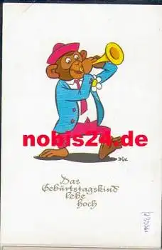 Affe spielt Trompete Geburtstagskarte gebr. 29.10.1989