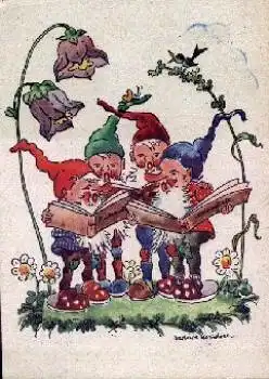 Zwerge singen, Künstlerkarte Barbara Kondoch, * 1960