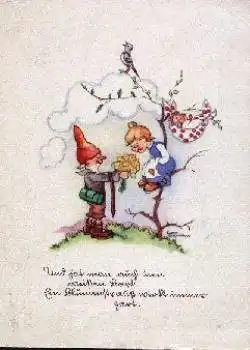 Zwerg Mädchen einen Blumenstrauß Baby o 3.4.1950