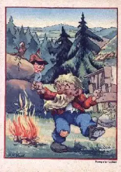 Rumpelstilzchen Zwerge Künstlerkarte A. W. Paul Märchen * ca. 1950