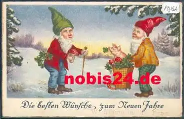 Zwerg mit Schwein Hufeisen und Pilzen *ca. 1940