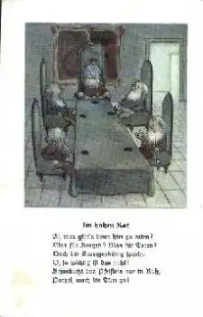 Zwerge  im hohen Rat, am Tisch rauchen * ca. 1950