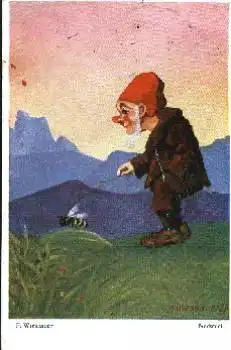 Zwerge Biene, Künstlerkarte F. Wiesbauer, Neckerei, o 17.8.1929