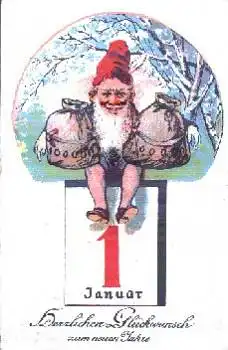 Zwerge mit Säcken auf Kalender o 31.12.1914