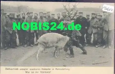 Mann kämpft mit Ziege, o 15.01.1916 Feldpost