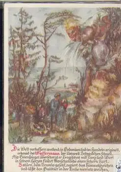 Sternzeichen, Wassermann mit Eigenschaften, Künstlerkarte *ca. 1950