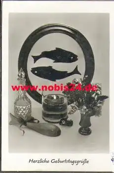 Sternzeichen, Fische, Geburtstagskarte, gebr. ca. 1980