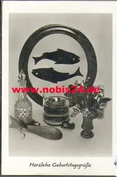 Sternzeichen Fische Geburtstagskarte gebr. ca. 1980