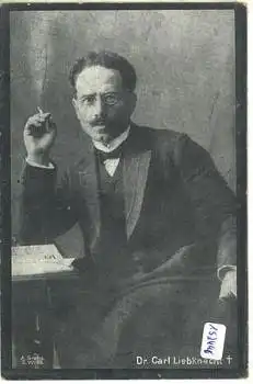 Carl Liebknecht mit Zigarette, Trauerkarte, Sozialismus * 1919