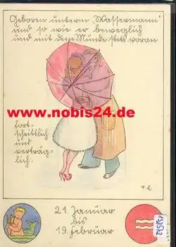 Sternzeichen, Wassermann mit Eigenschaften, Nr. 860/2 *ca. 1950