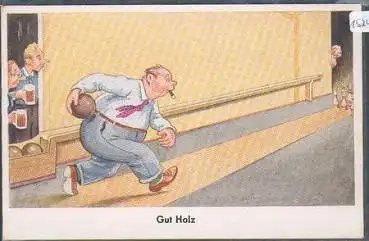Kegeln Mann mit Zigarre Humorkarte *ca. 1950
