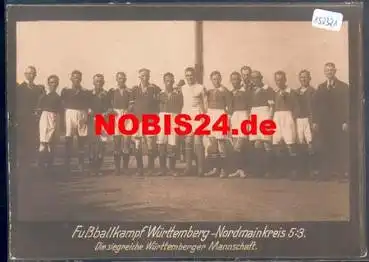 Fussballkampf Württemberg - Nordmainkreis 5:3 Mannschaftsfoto Großfoto 16 x 11,5 um 1910