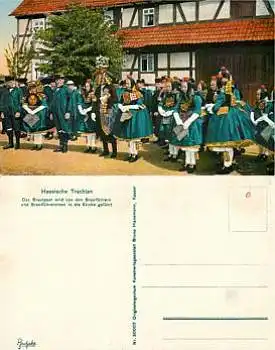 Hessische Trachten Brautpaar mit Brautführer  *ca.1910