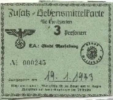 Merseburg Zusatz-Lebensmittelkarte Nr. 000245, 19.01.1943