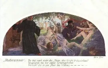 Hans Best Künstlerkarte "Studierzimmer" Spruch