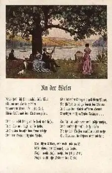 An der Weser, Musiker, Frauen, Hund Künstlerkarte, * ca. 1925