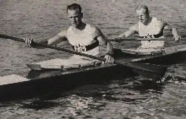 Olympische Spiele 1936 Ludwig Landen u. Paul Wevers, Gewinner des 10.000m Kajak-Zweiers Sammelbild, keine AK