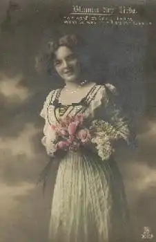 Junge Frau mit Blumen Serienkarte 3000/1 o 1912