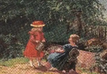 Kinder Künstlerkarte zwei Mädchen mit Gießkanne o 27.7.1906