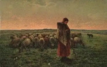 Schafe  La gardeuse de moutons Millet Künstlerpostkarte Verlag Stengel Nr. 29966
