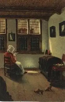 Inneres einer holländischen Wohnstube Künstlerpostkarte Pieter de Hooch  Verlag Stengel Nr.29982