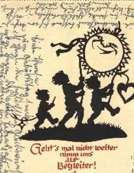 Kinder Spruch Scherenschnittkarte gebr. um 195