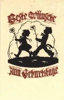 Kinder mit Blumen Scherenschnittkarte o 1.8.1941