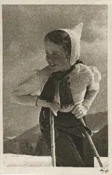 Wintersport, Mädchen auf Skierern * ca. 1940