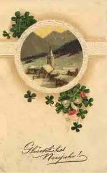 Neujahr Kleeblatt Prägekarte o 29.12.1909