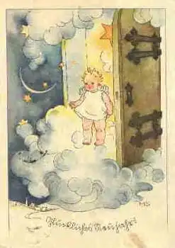 Neujahr Engel Künstlerkarte M.S. o 31.12.1936