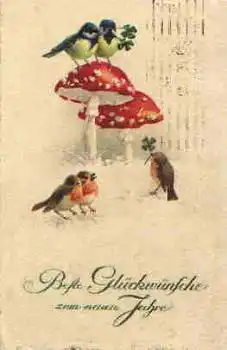 Fliegenpilz  mit Spatzen Neujahr  o 30.12.1921