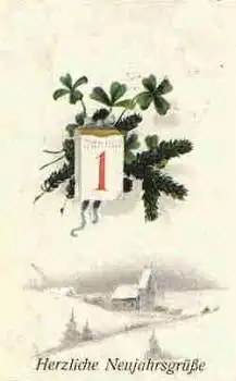 Neujahr Kalenderblatt Kleeblätter Glückwunschkarte o 31.12.1919