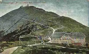 Riesenbaude mit Schneekoppe Riesengebirge * um 1910