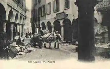 Lugano Via Pessina Ochsenkarren * ca. 1915