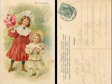 Kinder mit Blumen Rosenduftkarte Verlag A & M B 688  o 8.12.08