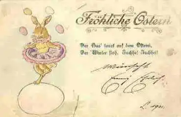 Osterhase mit Tütü Prägelitho o 7.4.1901