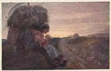 Landwirtschaft Bauern beim Gebet nach der Heuernte Künstlerkarte Offizielle Karte für Rotes Kreuz Kriegsfürsorgeamt Kriegshilfsbüro um 1918